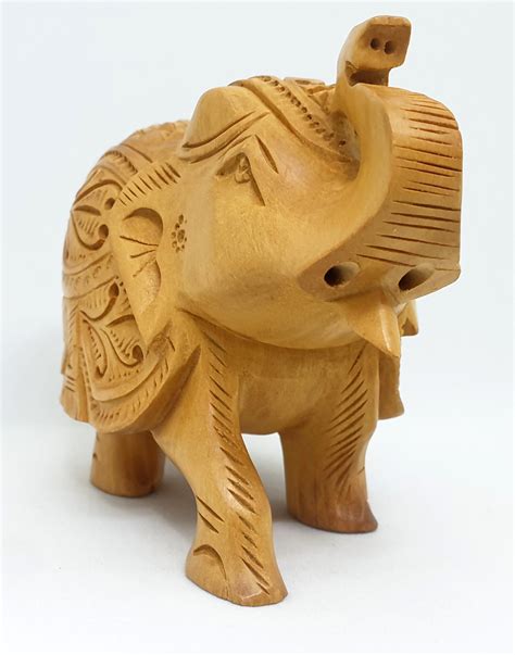 Wooden Elephant Statue 3 Inches Upside Trunk Hand Carved Etsy