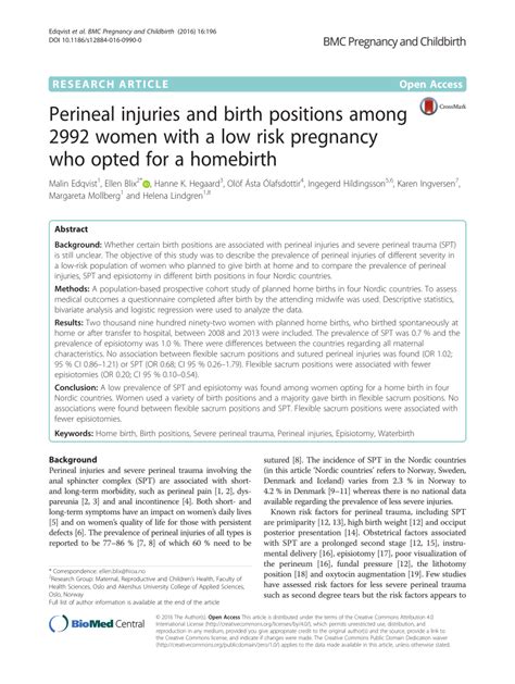 Pdf Perineal Injuries And Birth Positions Among 2992 Women With A Low