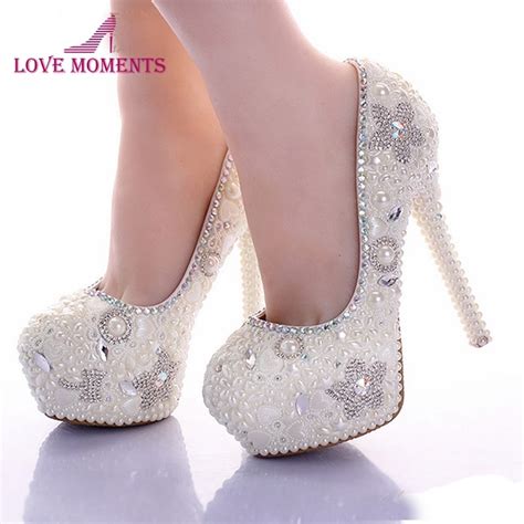 Gorgeous Spring Beautiful Bridal Shoes Ivory Pearl 14cm High Heel