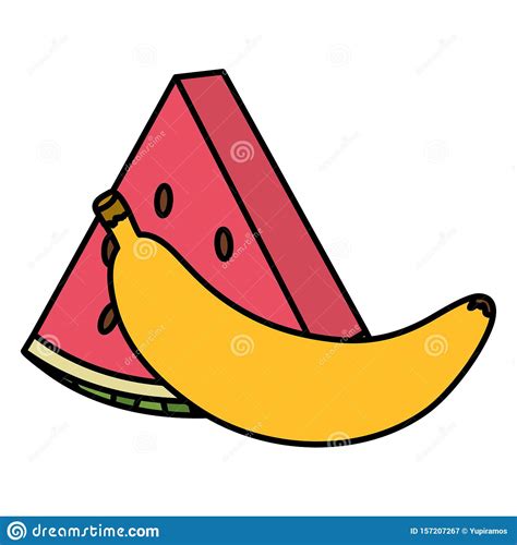 Fresh Watermelon And Banana Fruits Stock Vector Illustration Of Sign