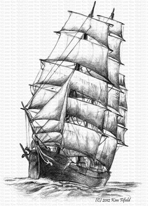 Fat Fergus Designs Sailing Ship Windermere Pencil On Paper