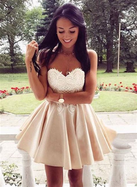 Champagne Lace Applique Short Prom Dress Cute Short Homecoming Dress Homecomingdres Simple
