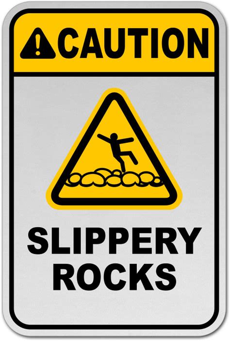 Caution Slippery Rocks Sign F7701 By