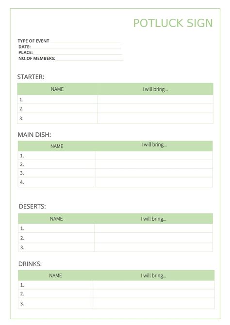 37 Best Potluck Sign Up Sheets For Any Occasion Templatelab