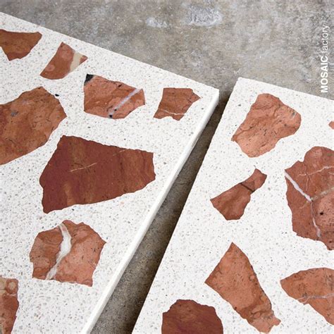 White Terrazzo Tiles With Large Red Marble Chips Mosaic Factory Marble