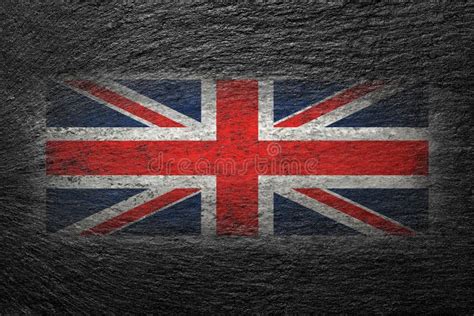 Flag Of The Great Britain British Flag Is Painted On A Black Stone