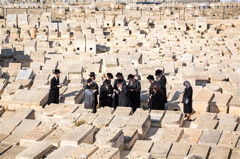 Orthodox Jews Praying On The Mount Of Olives Cemetery Jerusalem
