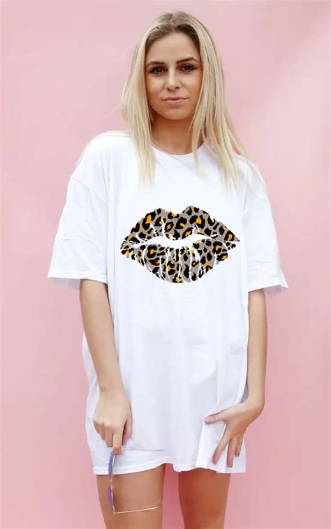 Grey And Orange Leopard Lip Motif Oversize Tshirt Dress I Sade Farrell Silkfred Us