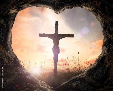 Good Friday Concept Heart Shape Of Cave With Jesus Christ On Cross