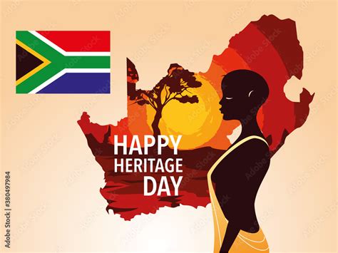 Happy Heritage Day With Person Afro And Flag Of South Africa Stock