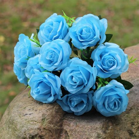 Picture of a bouquet of tender roses. Mini Blue Bouquet Artificial Rose Flower Silk Fake Flower ...