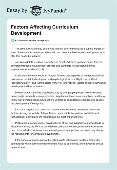 Factors Affecting Curriculum Development 605 Words Coursework