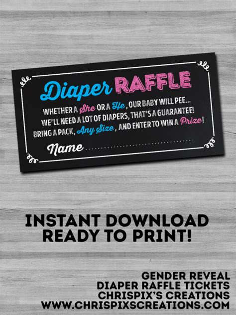 Instant Download Gender Reveal Diaper Raffle Tickets