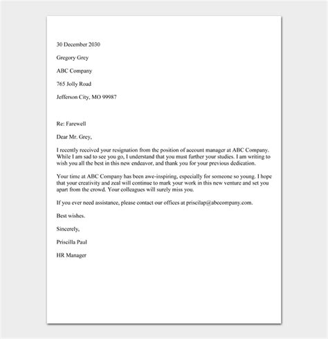 Sample Farewell Letter To Boss