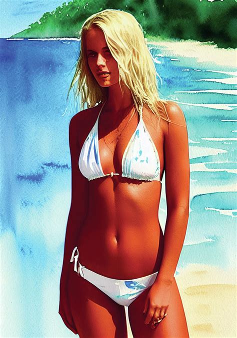 Bikini Art 19 Girl On The Beach Digital Watercolor Digital Art By Karlo Galeta Fine Art
