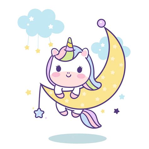 Premium Vector Cute Unicorn Pony On Moon