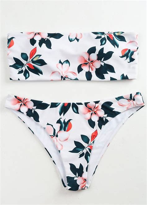 Flower Printing Strapless Bikini Set In 2019 Beach Barbie Bikinis