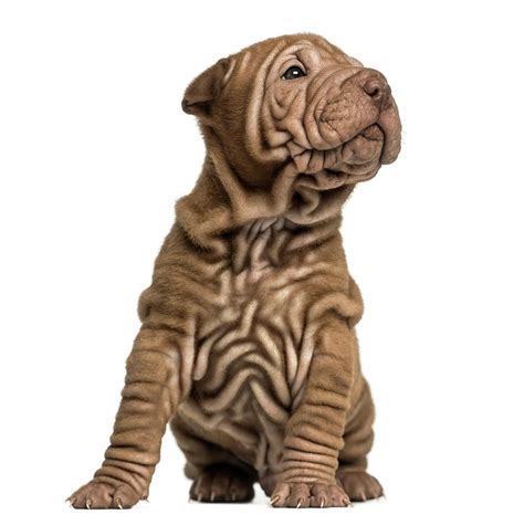 Shar Pei Puppy Sititng Looking Up By Life On White