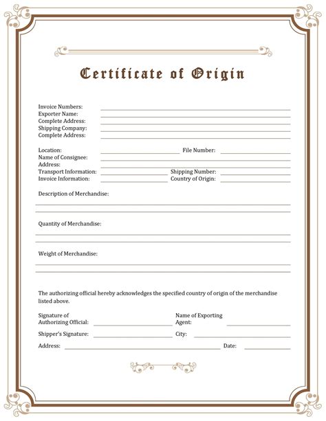 30 Printable Certificate Of Origin Templates 100 Free Templatelab