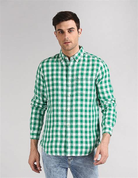 Buy Gap Men Green Check Linen Shirt
