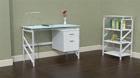 Desk extends up to 49 1/2in; Mayline 46″ Wide SOHO Glass Top Desk with Box/File ...