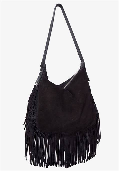 Suede Fringe Handbag by ellos®, BLACK | Suede fringe bag, Fringe handbags, Suede fringe