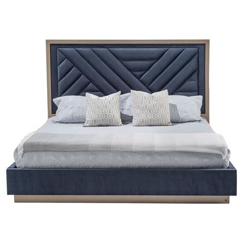 Start with a simple platform bed, a boho wooden bed frame or. Adriana Hoyos Rumba Modern Blue Velvet Geometric Bed ...