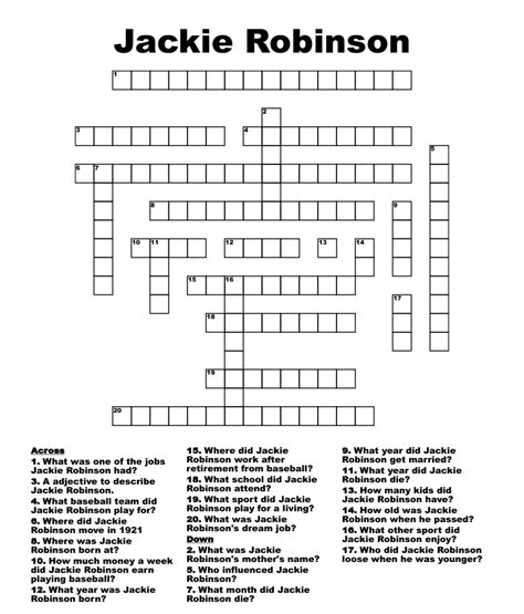 Jackie Robinson Crossword Wordmint