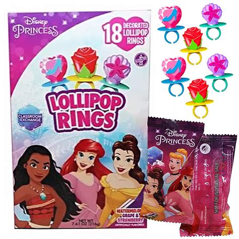 Flix Candy Valentines Day Disney Princess Decorated Lollipop Rings