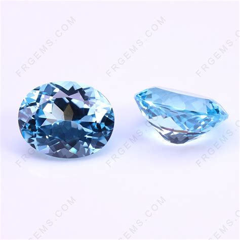 Lab Grown Aquamarine Blue Color Oval Shaped Faceted Cut Gemstone