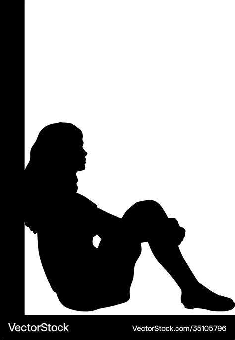 Silhouette Pensive Girl Sitting Wall Royalty Free Vector