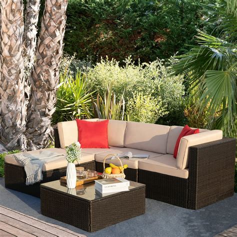 Walnew 5 Pieces Outdoor Patio Sectional Sofa Sets All Weather Pe Rattan