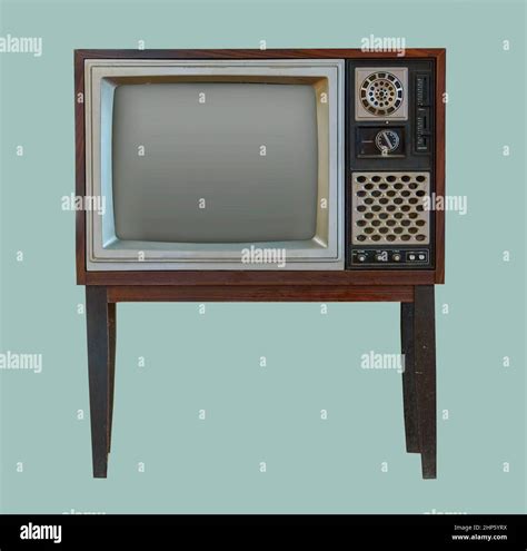 Vintage Tv Old Retro Tv Set In Wooden Cabinet On Isolated Green