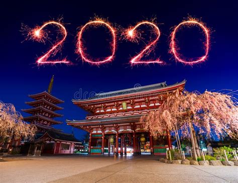 2020 Happy New Year Fireworks Over Asakusa Temple At Night In Tokyo