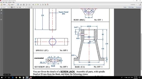 Drawing And Assembly Sheet Screw Jack 2 Autocad Youtube
