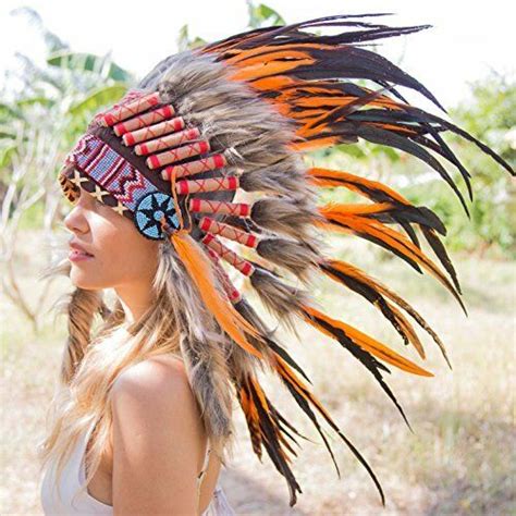 Novum Crafts Feather Headdress Native American Indian Inspired Orange 2