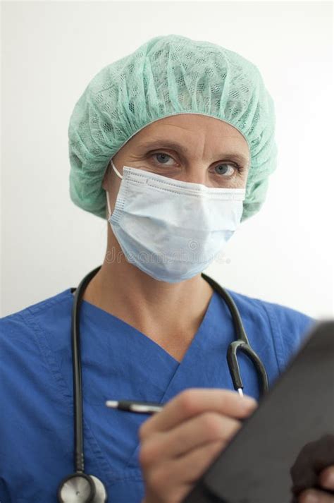 Masked Nurse With Clipboard Stock Photo Image Of Female Health 17165044
