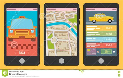 Vector Illustration Of Mobile App For Booking Taxi Stock Vector