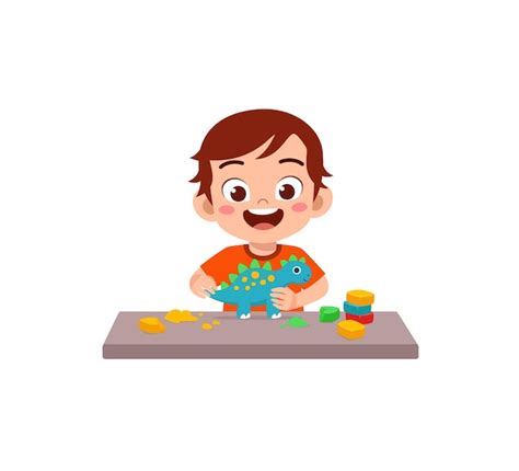 Premium Vector Little Kid Play With Toy Clay Plasticine