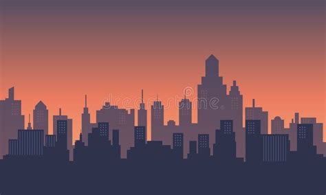 City Building Skyscraper In The Morning With Sunrise Stock Illustration