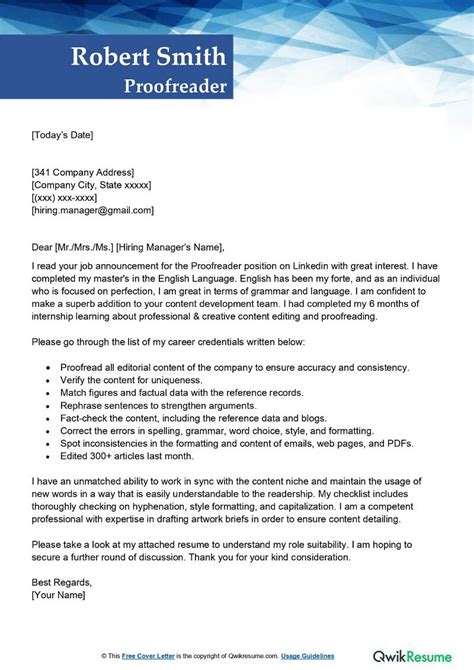 Proofreader Cover Letter Examples Qwikresume