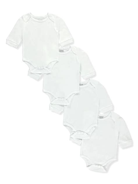 Sweet And Soft Unisex Baby 4 Pack Ls Bodysuits White 0 3 Months