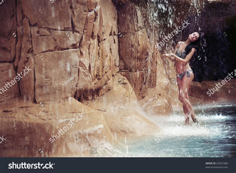 Brunette Beauty Taking Bath Waterfall Stock Photo Edit Now 62651086