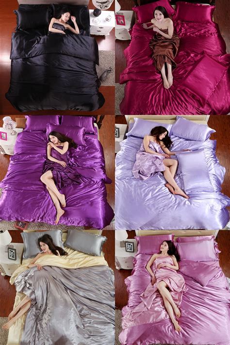 [visit to buy] hot 100 pure satin silk bedding set home textile king size bed set bedclothes