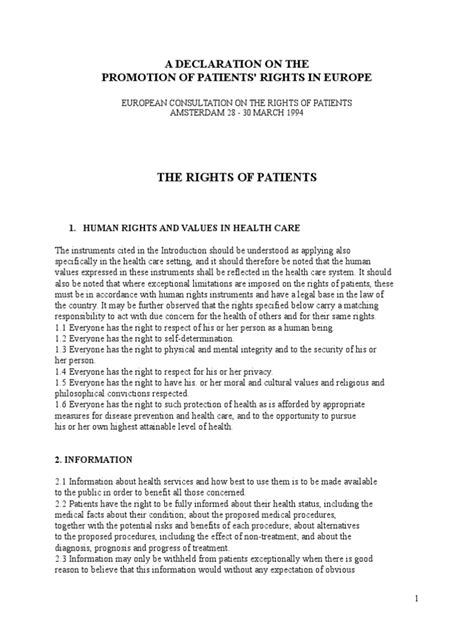A Declaration On Patients Rights In Europe Establishing Universal