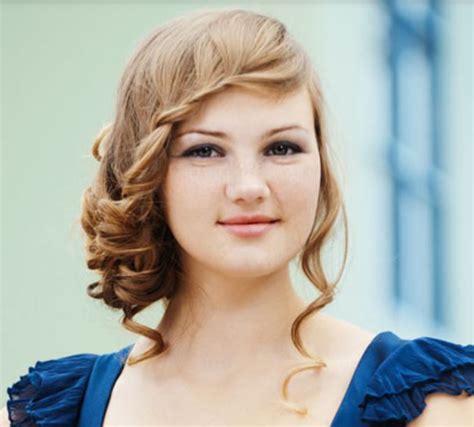 modern prom hairstyle with cute french braided bang and curly hair