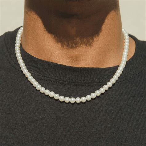 Pearl Necklace For Men Mens Pearl Necklace Chain 6mm Pearl Etsy