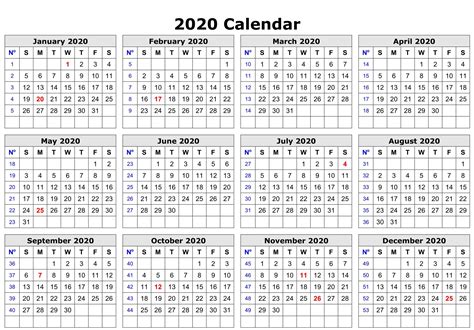 Printable Editable 2020 Calendar Template Word