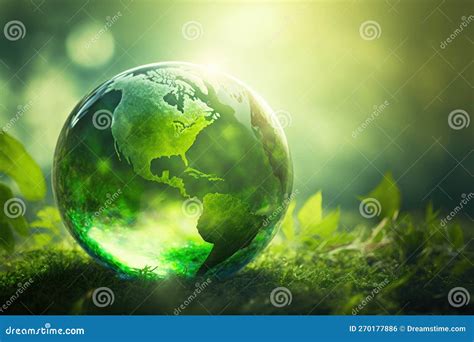 Green Globe Of Planet Earth In Nature As Earth Day And Environmental