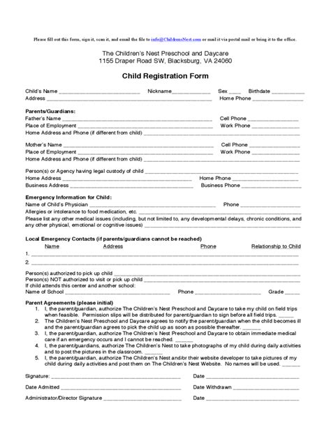 2022 Child Registration Form Fillable Printable Pdf And Forms Handypdf